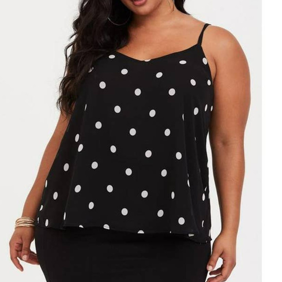 New Torrid Shirt Womens 2X Plus Size Sophie Chiffon Polka Dot Swing Cami Black - Picture 1 of 7